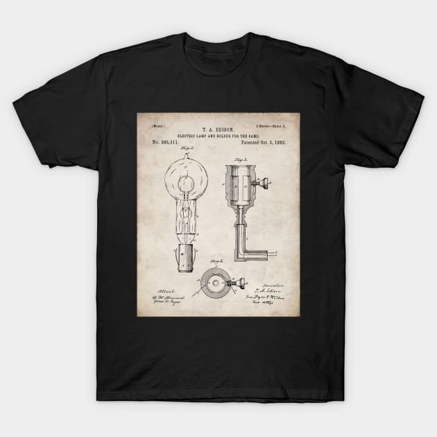 Light Bulb Patent - Edison Invention Industrial Design Art - Antique T-Shirt by patentpress